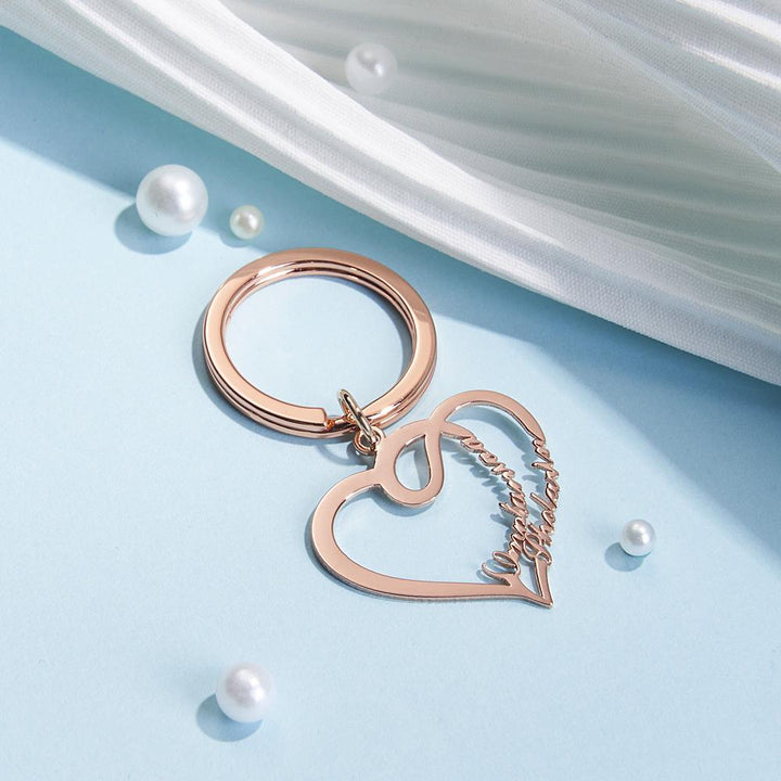 Custom Engraved Name Keychain Double Love Couple Gifts