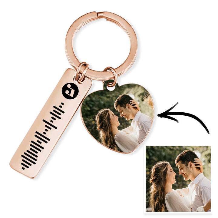 Personalized Photo Scannable Music Code Keychain Custom Music Song Stainless Steel Keyring