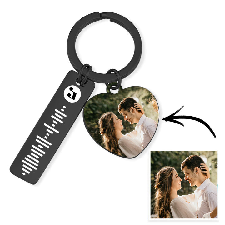 Personalized Photo Scannable Music Code Keychain Custom Music Song Stainless Steel Keyring