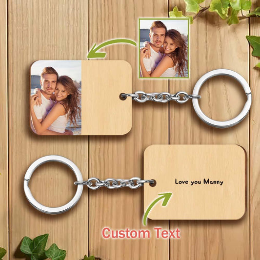 Custom Wooden Photo Key Chain with Your Own Text