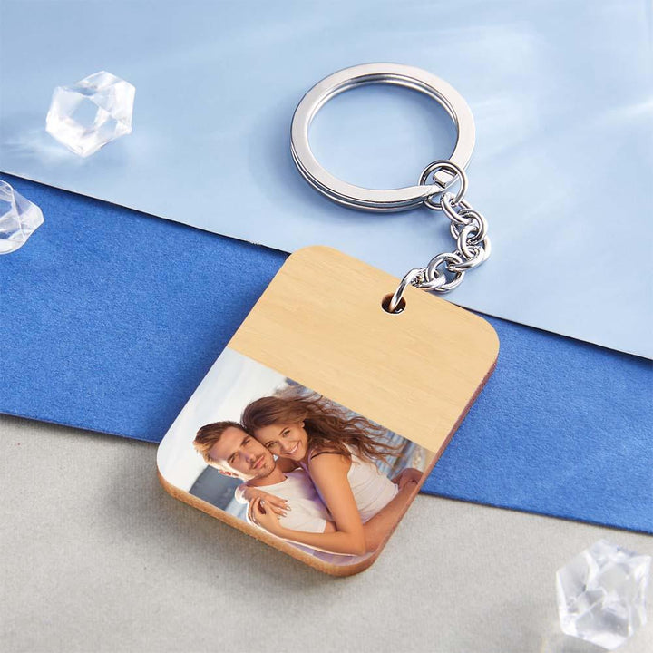 Custom Wooden Photo Key Chain with Your Own Text