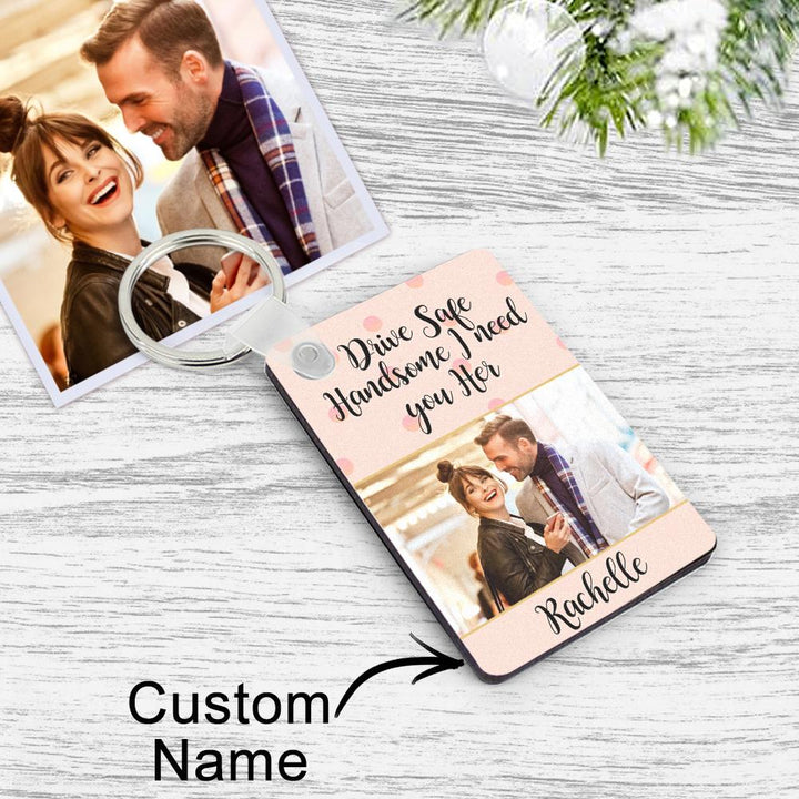Custom Photo Engraved Keychain Drive Safe Couple Love Gifts