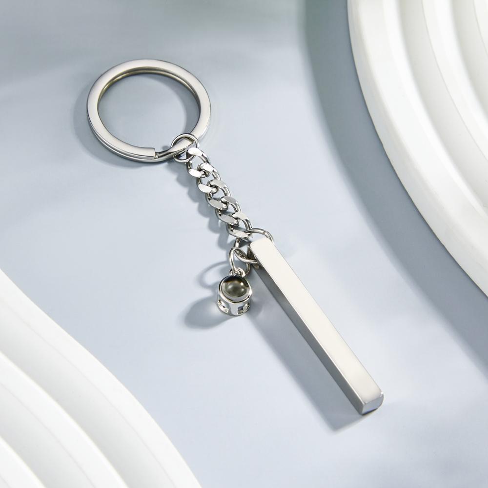 Personalized Photo Projection Keychain Engraved Vertical Cube Pendant Gifts For Him