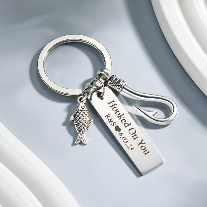 Custom Engraved Keychain Hooked on You Fish Hook Gifts