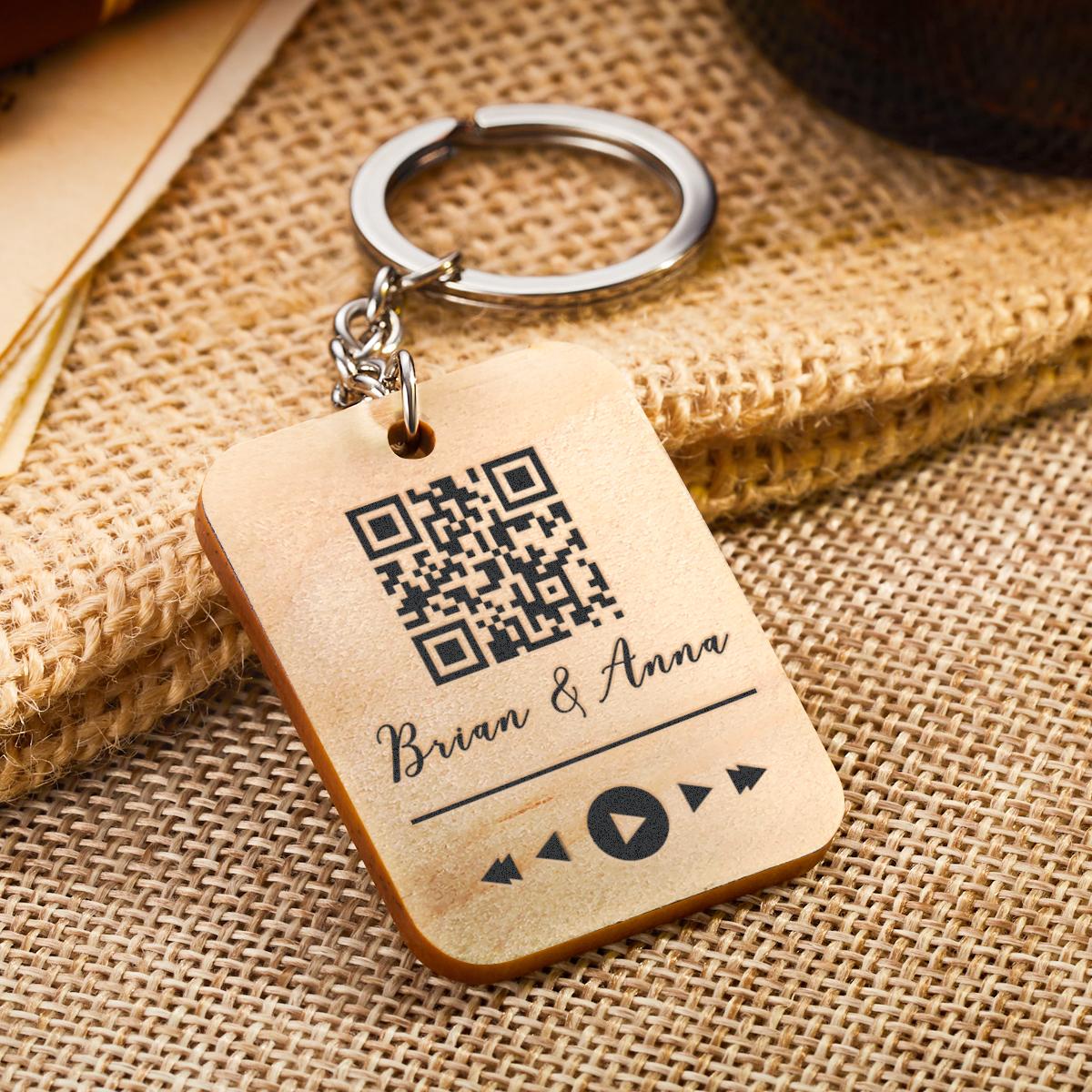 Custom Wooden QR Code Key Chain With Your Text