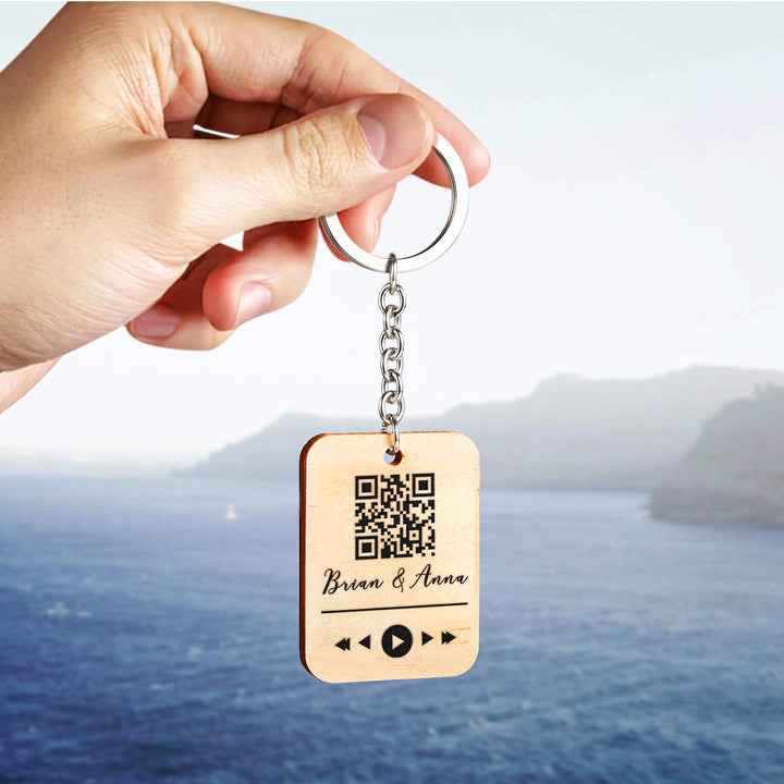 Custom Wooden QR Code Key Chain With Your Text
