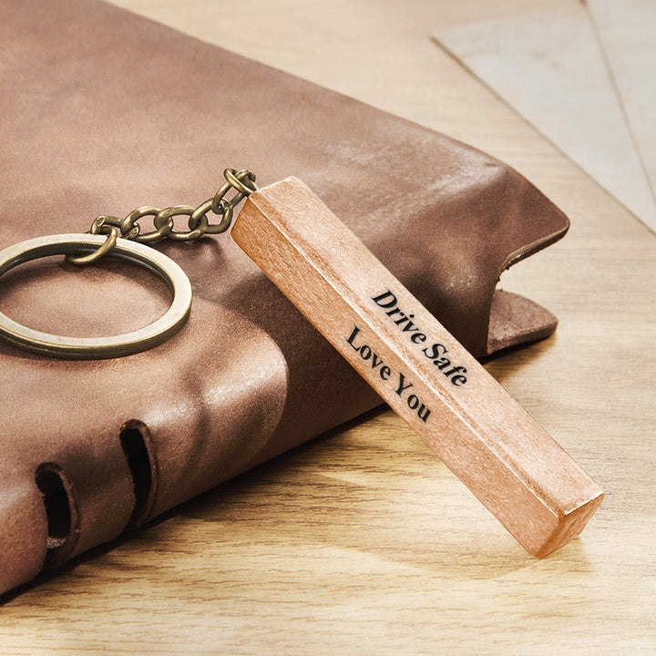 Wood Bar Keychain Custom 4 Sided Engraved Keychain Wooden Keychain