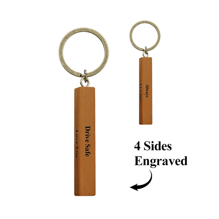 Wood Bar Keychain Custom 4 Sided Engraved Keychain Wooden Keychain