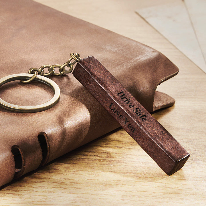 Wood Bar Keychain Custom 4 Sided Engraved Keychain Wooden Keychain