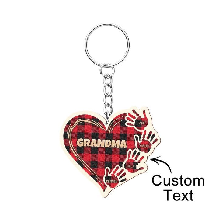 Personalized Kids Name Keychain Custom Engraved Hands Wooden Keychain