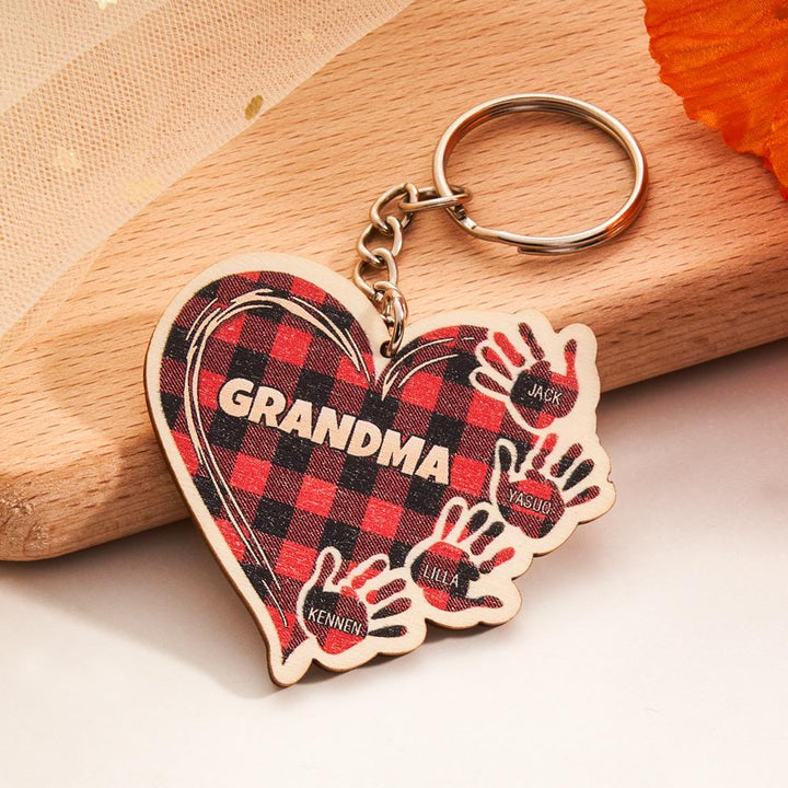 Personalized Kids Name Keychain Custom Engraved Hands Wooden Keychain