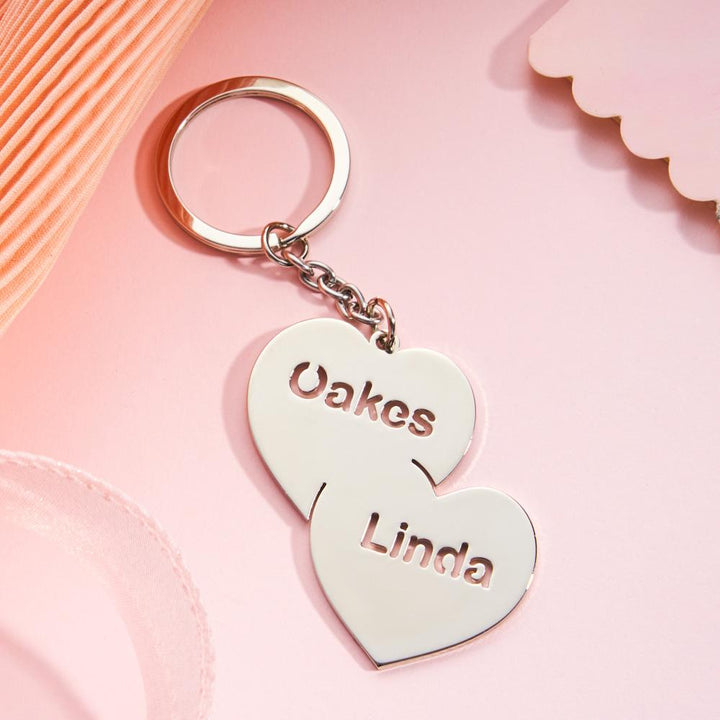 Personalized Name Double Hearts Keychain Creative Love Keychain For Couples