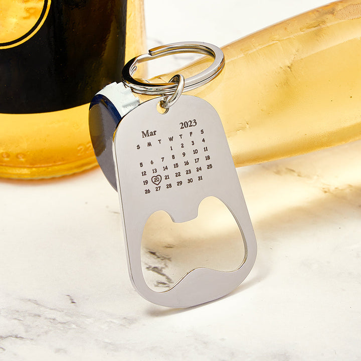 Custom Engraved Calendar Keychain Bottle Opener Key Ring Save the Date Keychain Creative Gift For Him
