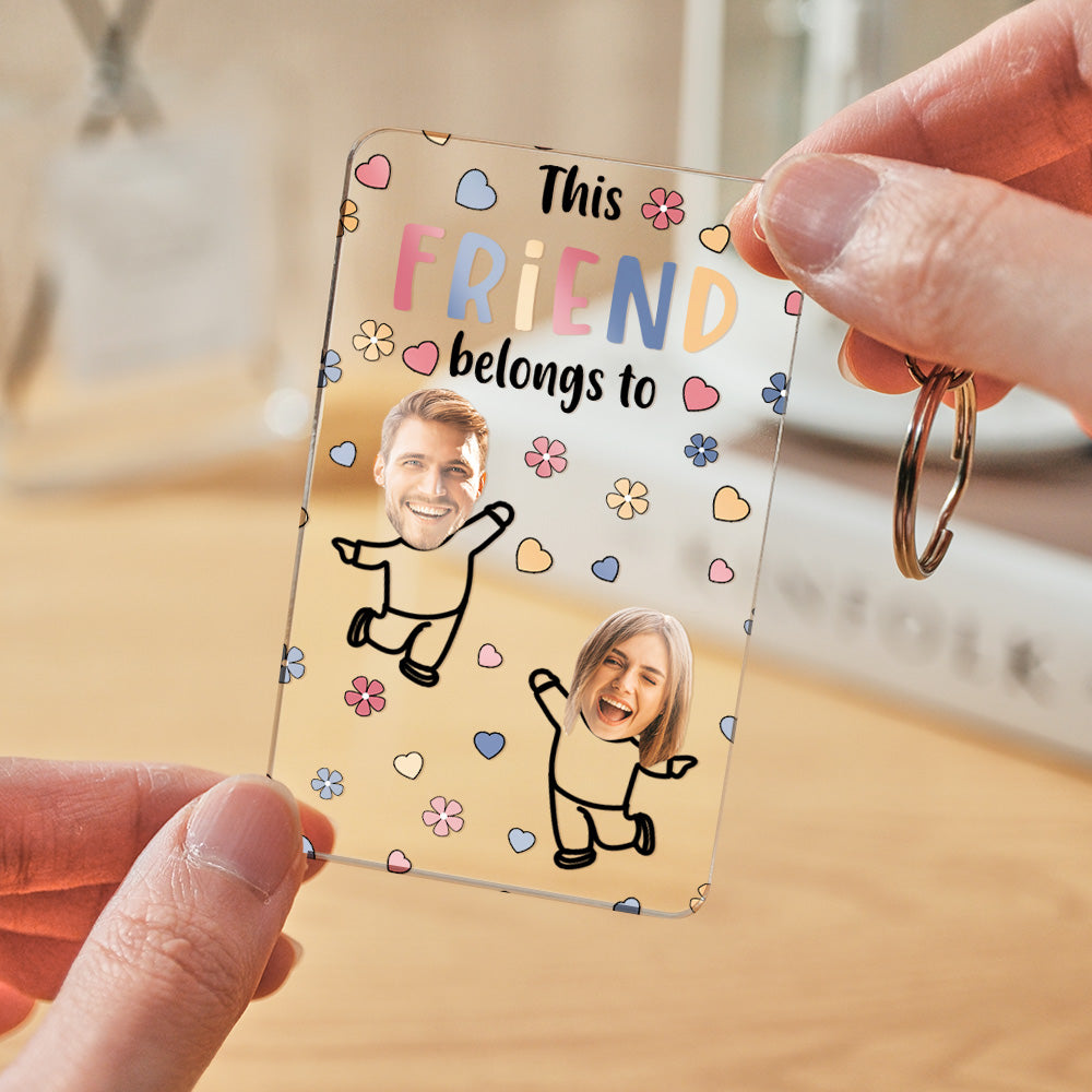 Custom Faces Acrylic Keychain Personalized Text Belongs To Anniversary Birthday Gift