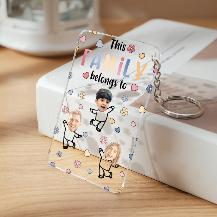 Custom Faces Acrylic Keychain Personalized Text Belongs To Anniversary Birthday Gift