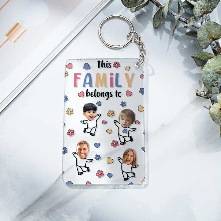 Custom Faces Acrylic Keychain Personalized Text Belongs To Anniversary Birthday Gift