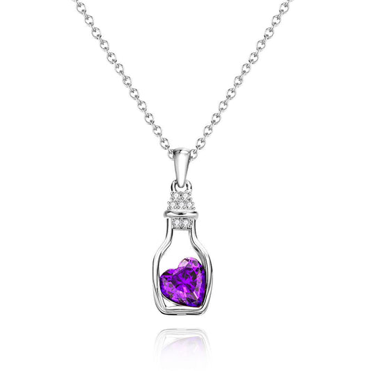 Drift Bottle with Heart Birthstone Necklace Personalized Elegant Pendant Gifts For Her