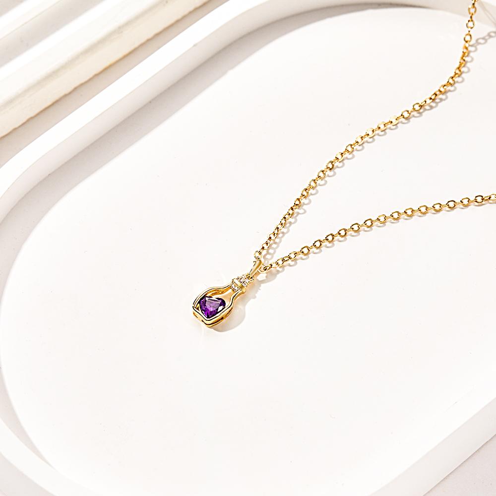 Drift Bottle with Heart Birthstone Necklace Personalized Elegant Pendant Gifts For Her