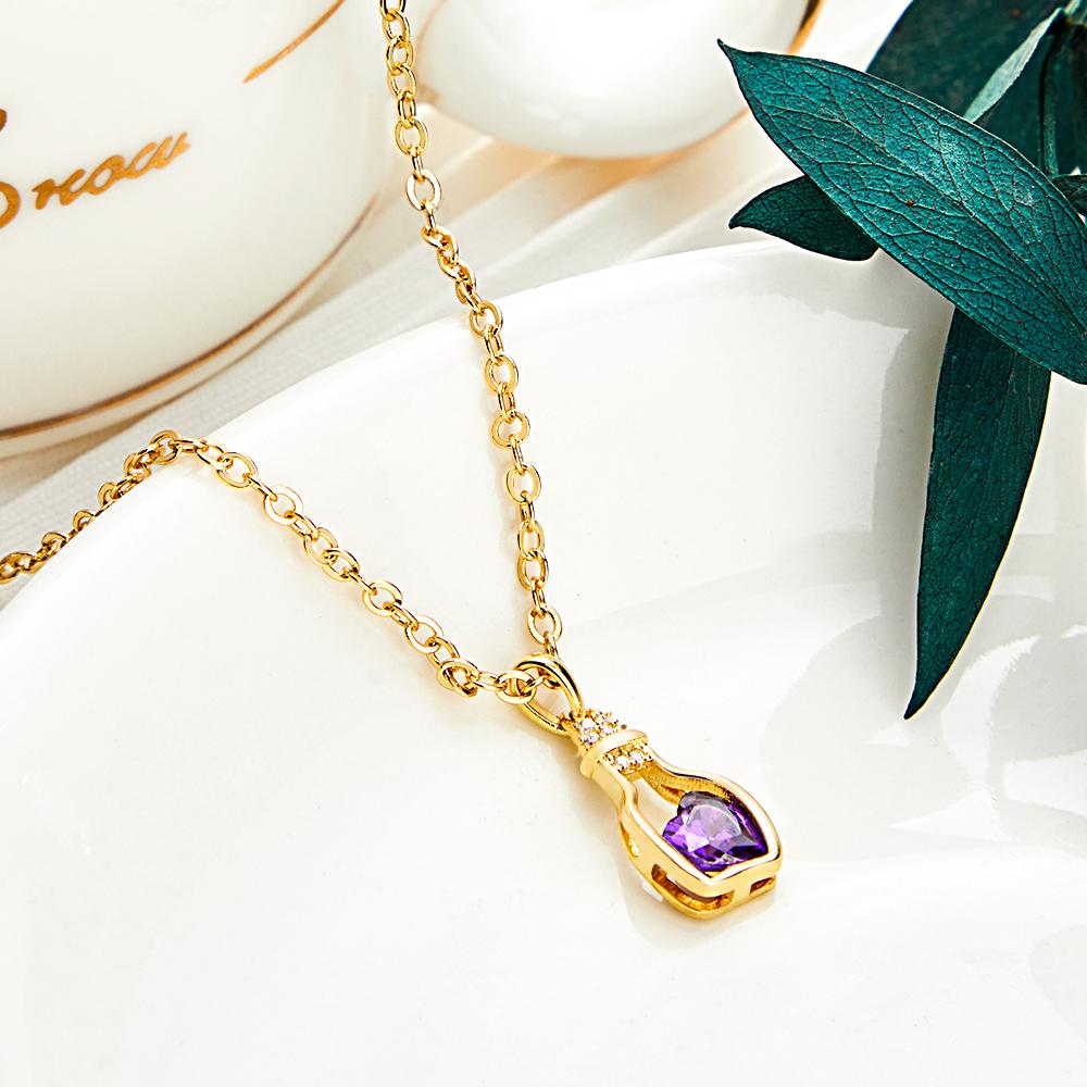 Drift Bottle with Heart Birthstone Necklace Personalized Elegant Pendant Gifts For Her