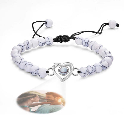 Personalized Photo Projection Beads Bracelet Heart-Shaped With Rhinestones Special Gift For Her