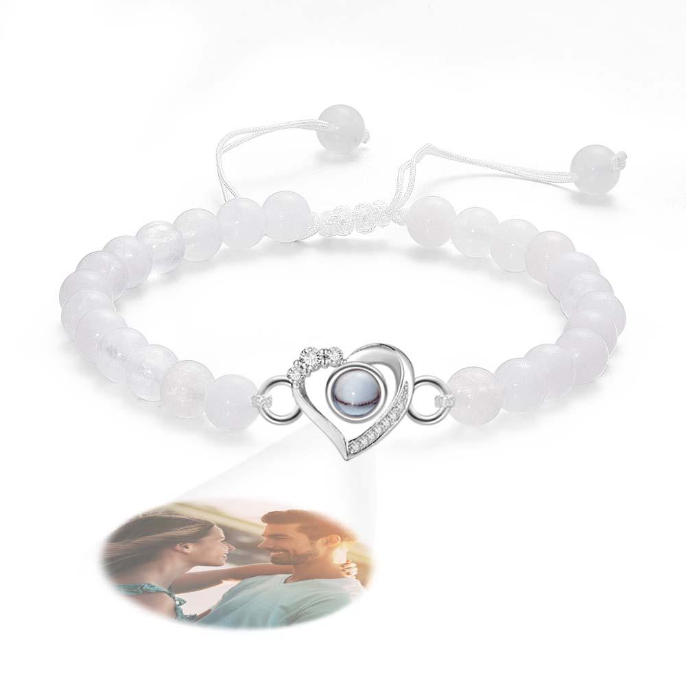 Personalized Photo Projection Beads Bracelet Heart-Shaped With Rhinestones Special Gift For Her