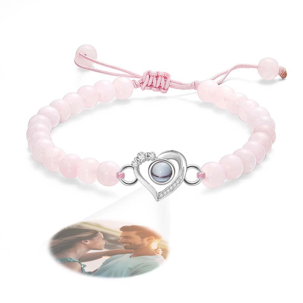 Personalized Photo Projection Beads Bracelet Heart-Shaped With Rhinestones Special Gift For Her
