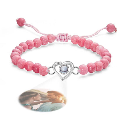 Personalized Photo Projection Beads Bracelet Heart-Shaped With Rhinestones Special Gift For Her