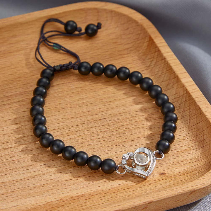 Personalized Photo Projection Beads Bracelet Heart-Shaped With Rhinestones Special Gift For Her