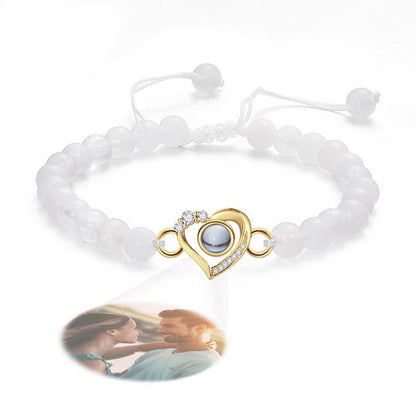 Personalized Photo Projection Beads Bracelet Heart-Shaped With Rhinestones Special Gift For Her