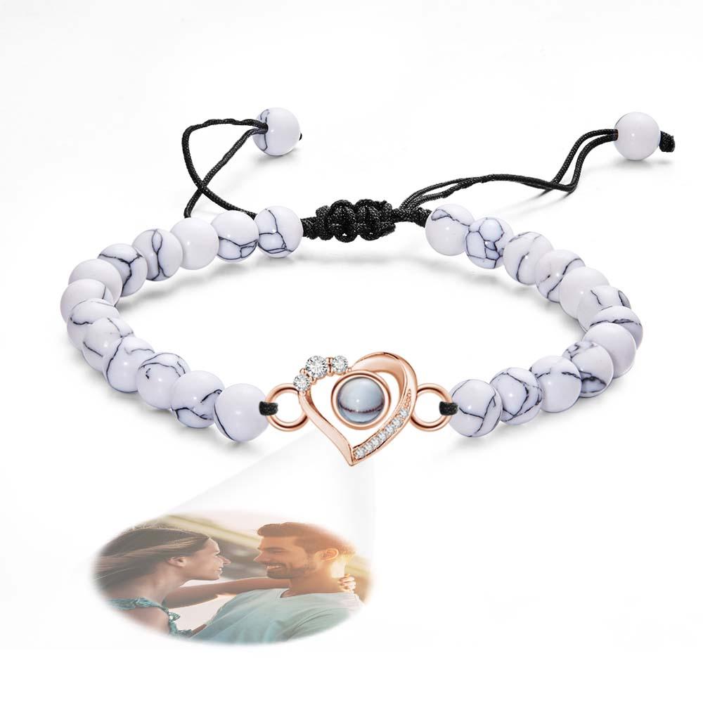 Personalized Photo Projection Beads Bracelet Heart-Shaped With Rhinestones Special Gift For Her