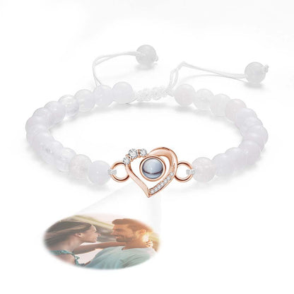 Personalized Photo Projection Beads Bracelet Heart-Shaped With Rhinestones Special Gift For Her