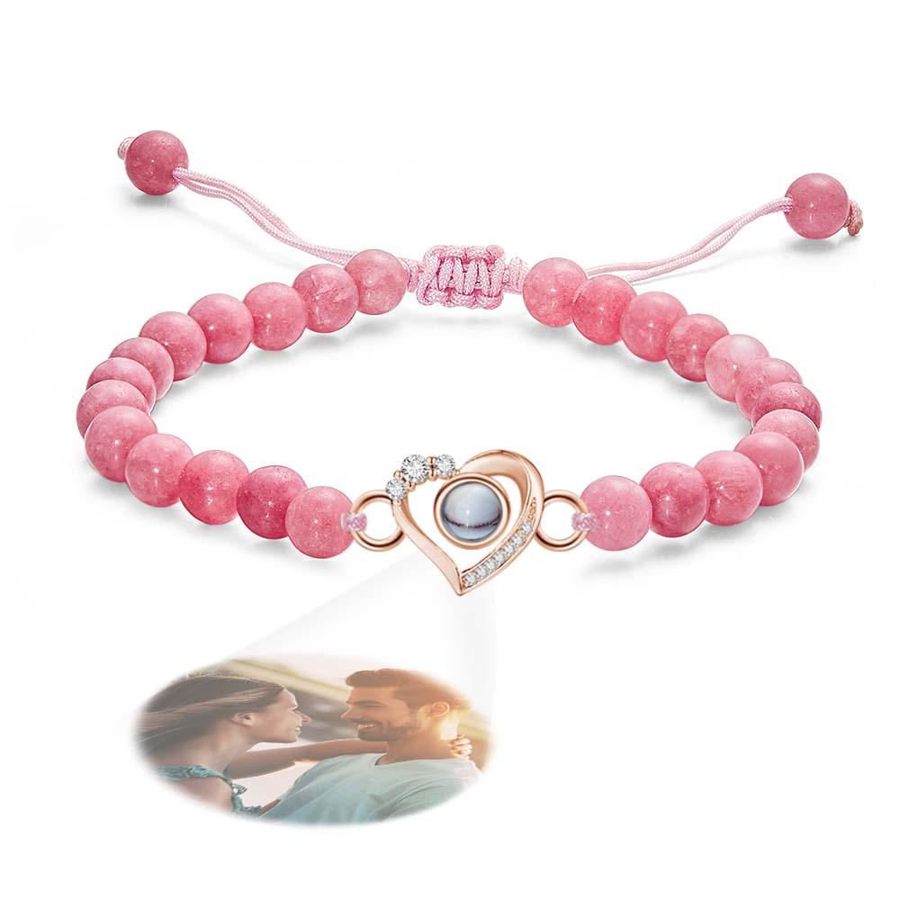 Personalized Photo Projection Beads Bracelet Heart-Shaped With Rhinestones Special Gift For Her