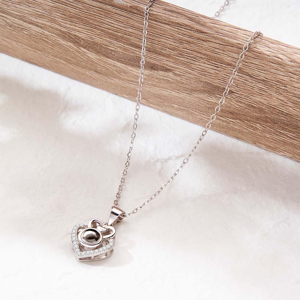 Custom Photo Projection Necklace Double Heart Romantic Couple Gifts