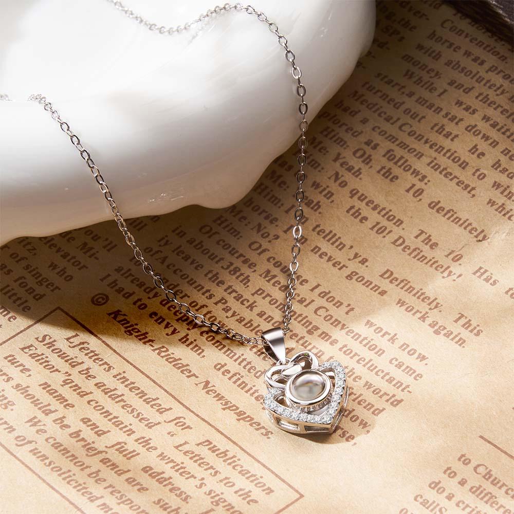 Custom Photo Projection Necklace Double Heart Romantic Couple Gifts
