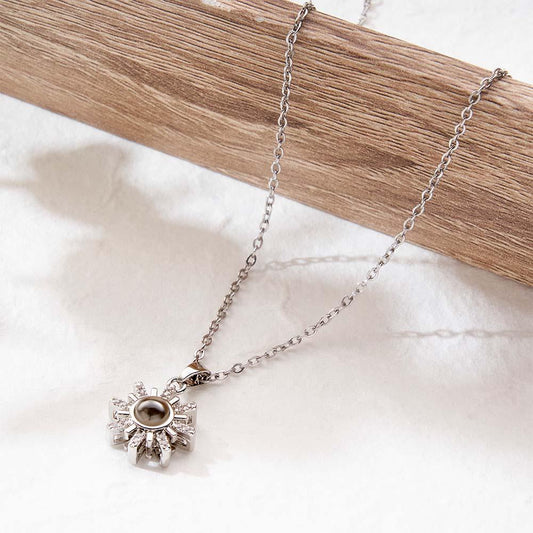 Custom Photo Projection Necklace Sun Flower Diamond Couple Gifts