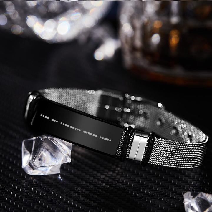 Engraved Morse Code Bracelet Men's Bracelet Stainless Steel Black