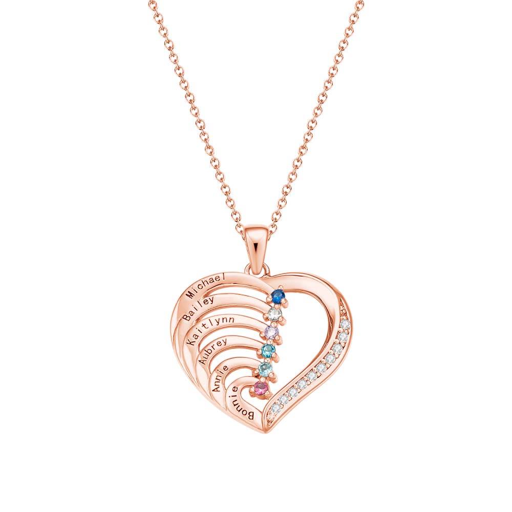 Personalized Heart Necklace Custom Family Name Birthstone Necklace Gift for Mother Grandma