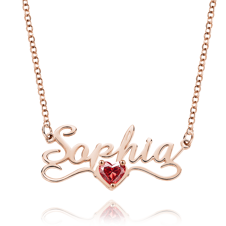 Personalized Name Necklace with Heart Birthstone Birthday Anniversary Gift for Her Wedding Gift