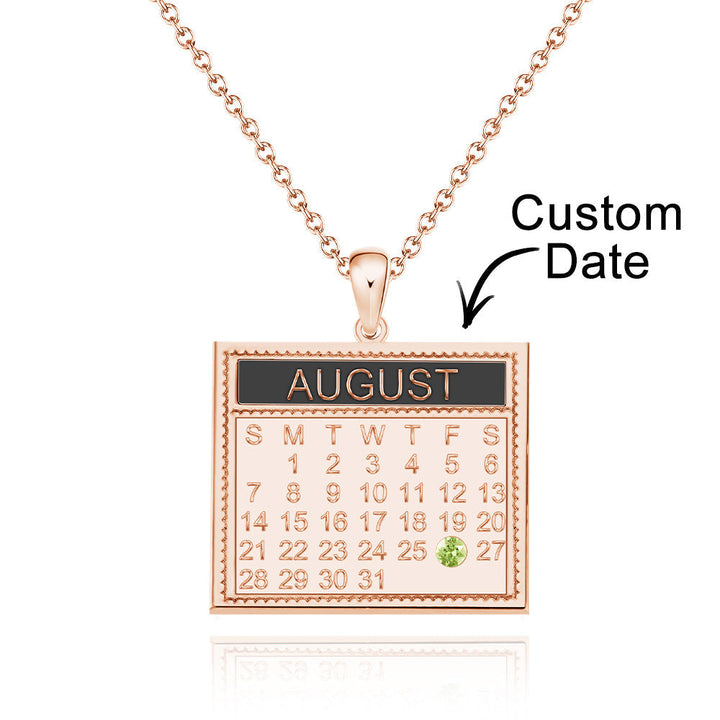 Personalized Calendar Necklace with Birthstone Save The Date Pendant Anniversary Gifts