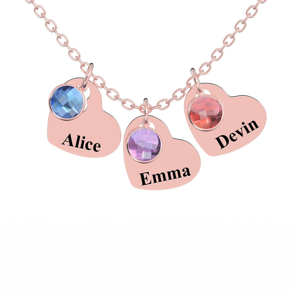 Custom Engraved Heart Pendant Necklace with Birthstones