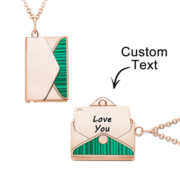 Engraved Envelope Letter Necklace Green Shell Striped Name Necklace