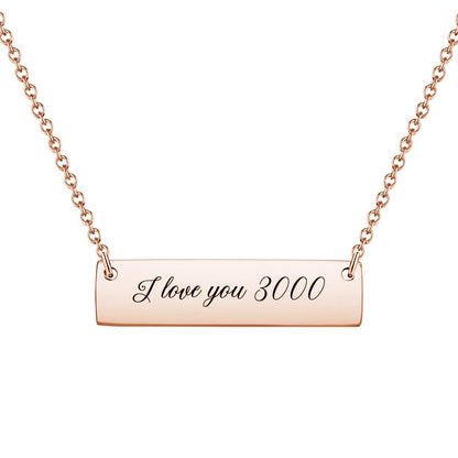 Personalized Text I Love You 3000 Bar Necklace – Custom Engraved Pendant Jewelry Gift for Her