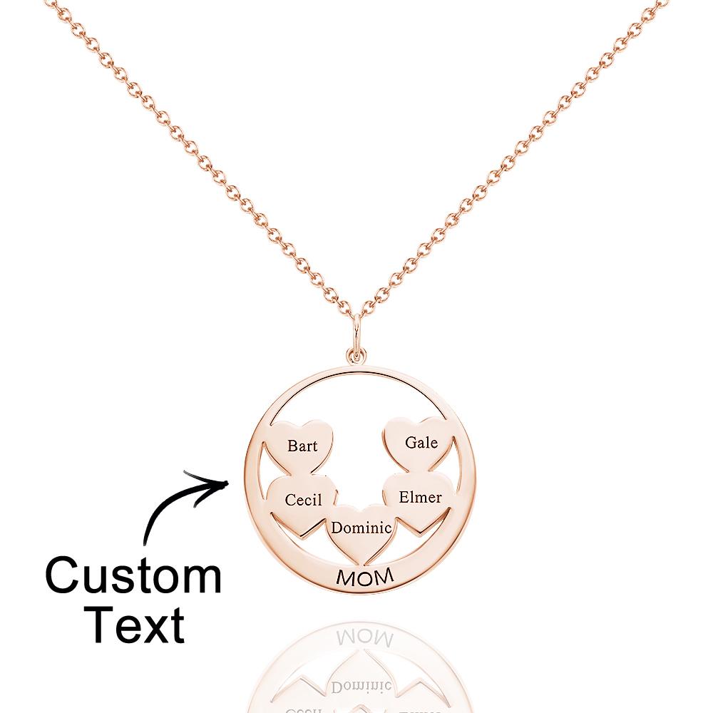 Custom Engraved Necklace Circle Hearts Mom Pendant Necklace Creative Gift