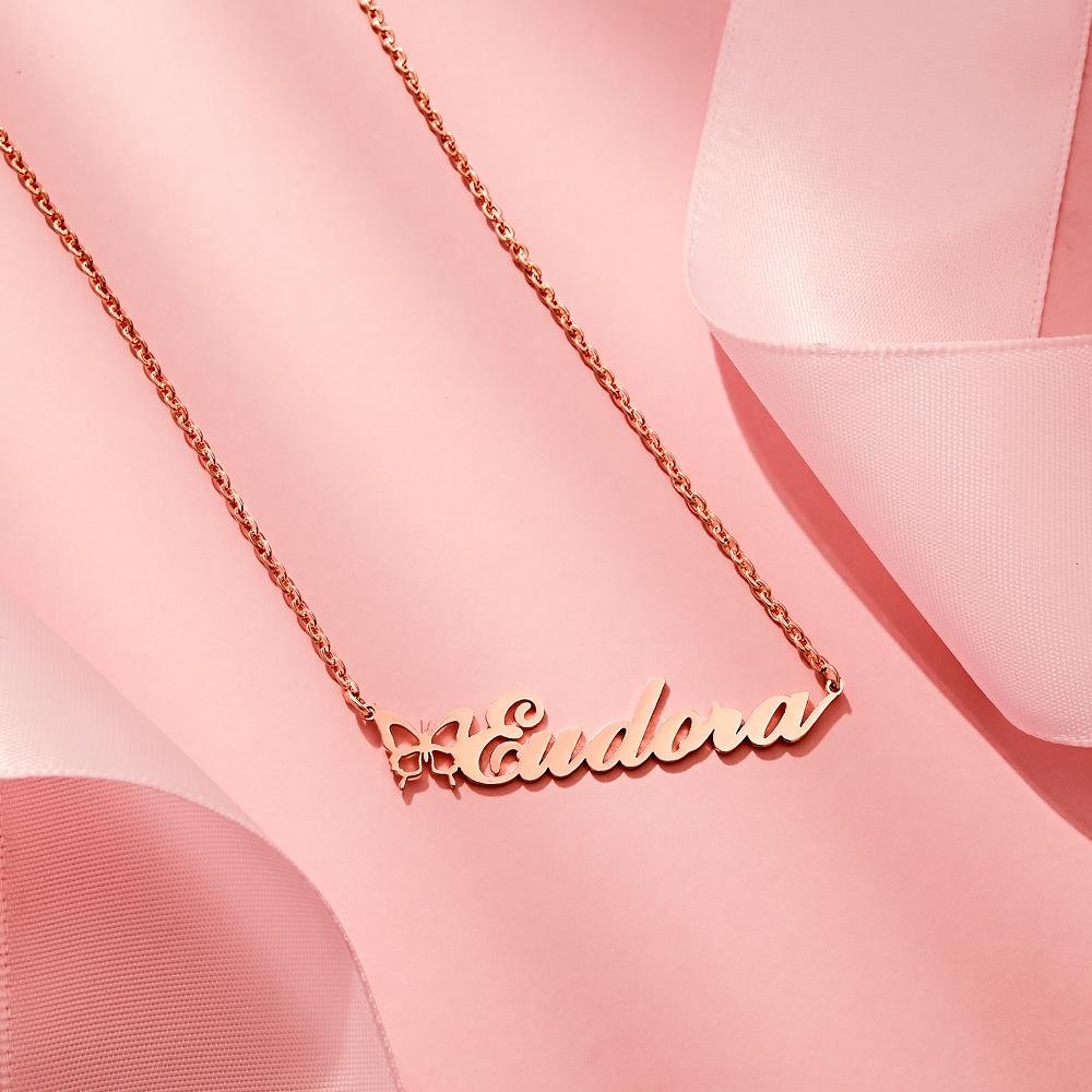 Name Necklace With Butterfly Personalized Pretty Name Necklace Unique Gift for Her