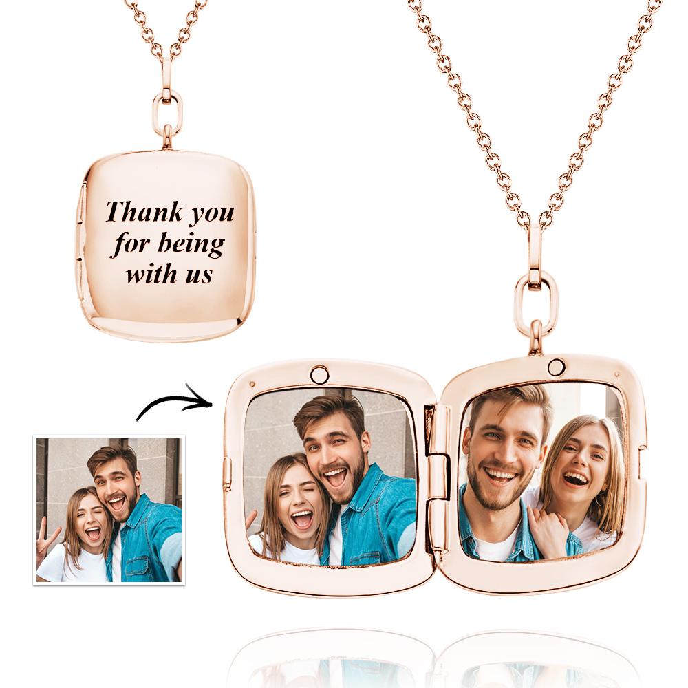 Custom Locket Photo Necklace Personalized Engraved Memorial Picture Pendant Gift For Her
