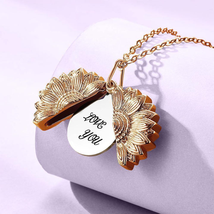Custom Engraved Text Sunflower Locket Necklace