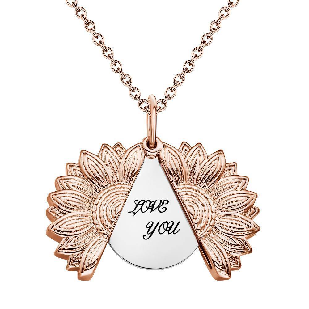 Custom Engraved Text Sunflower Locket Necklace
