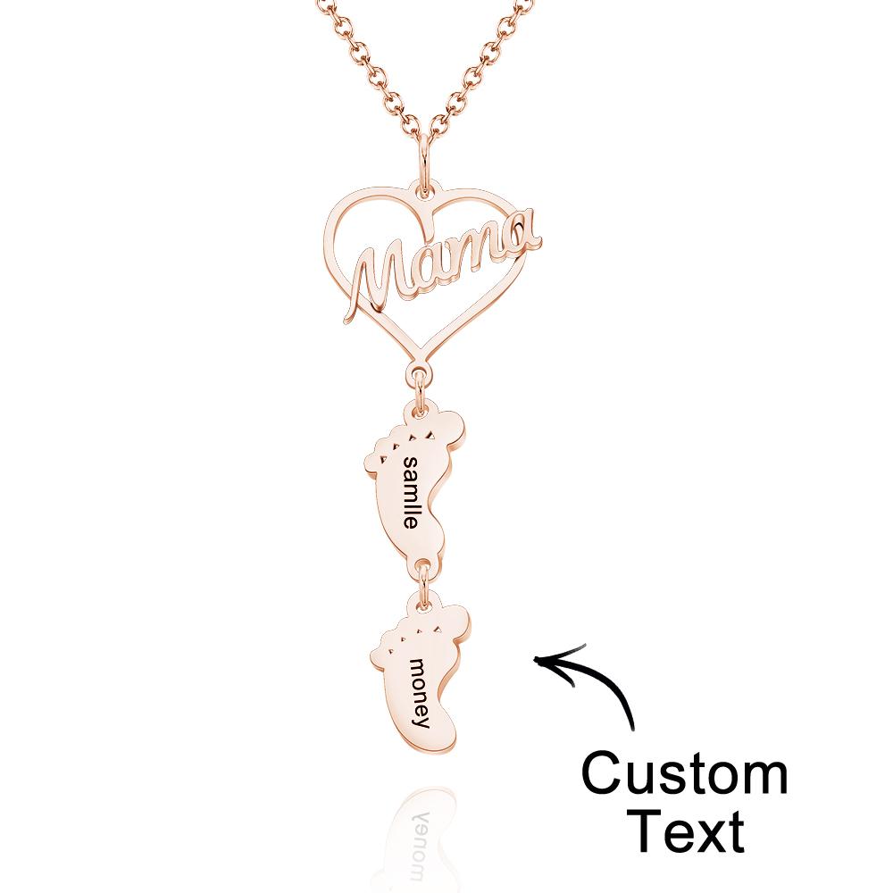Custom Engraved Name Necklace Love MaMa Heart Baby Feet Charm