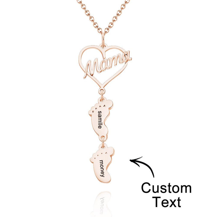 Custom Engraved Name Necklace Love MaMa Heart Baby Feet Charm