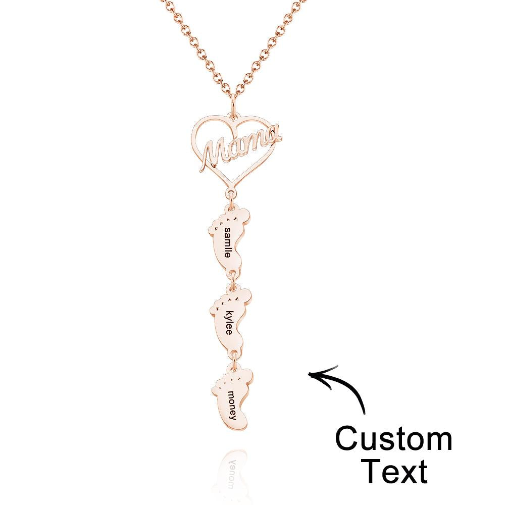 Custom Engraved Name Necklace Love MaMa Heart Baby Feet Charm